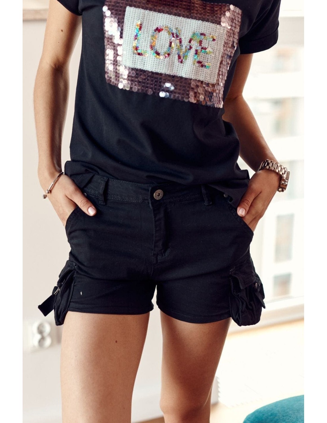 Women\'s shorts with pockets, black 629 - Online store - Boutique